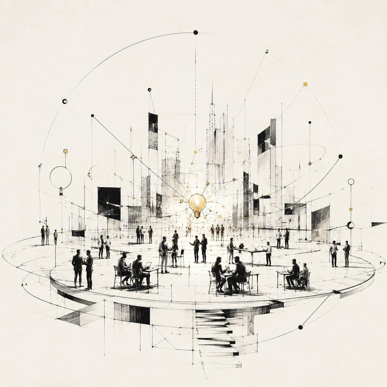 The room, people at work
